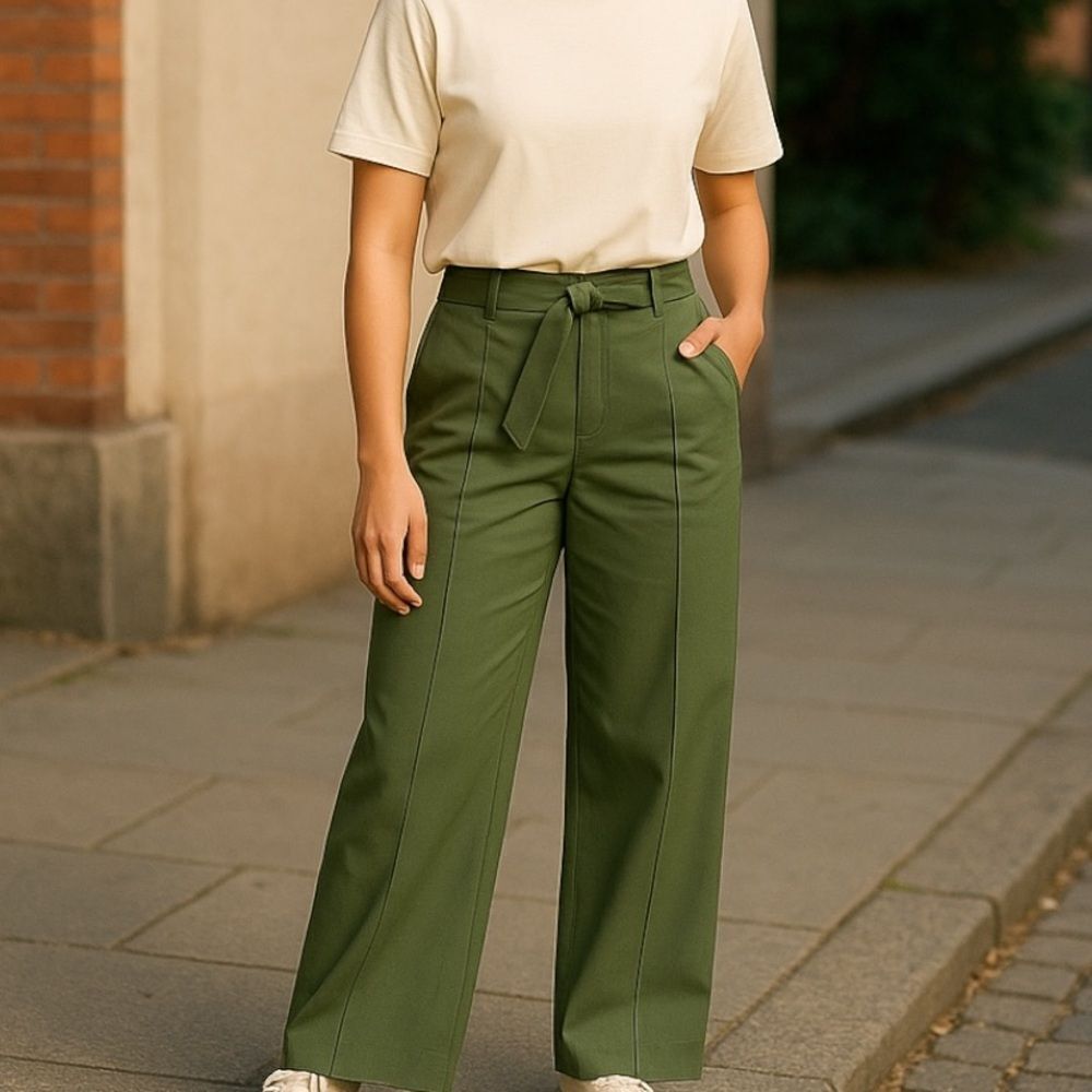 BANANA REPUBLIC Women's Wide Leg High Waisted Trouser Pants Green Size 2
